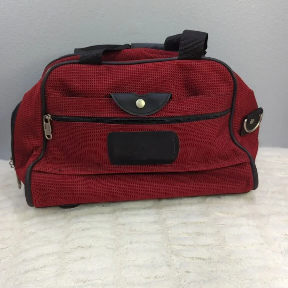 Samsonite Mens Travel Messenger Bag Red‎ Snap Zip Dual Handle  Missing Strap